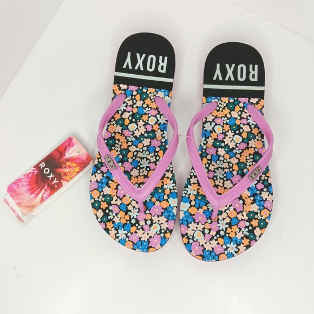 NWT Roxy Women's Floral Pink Slide Sandals Flip-Flops Size 5